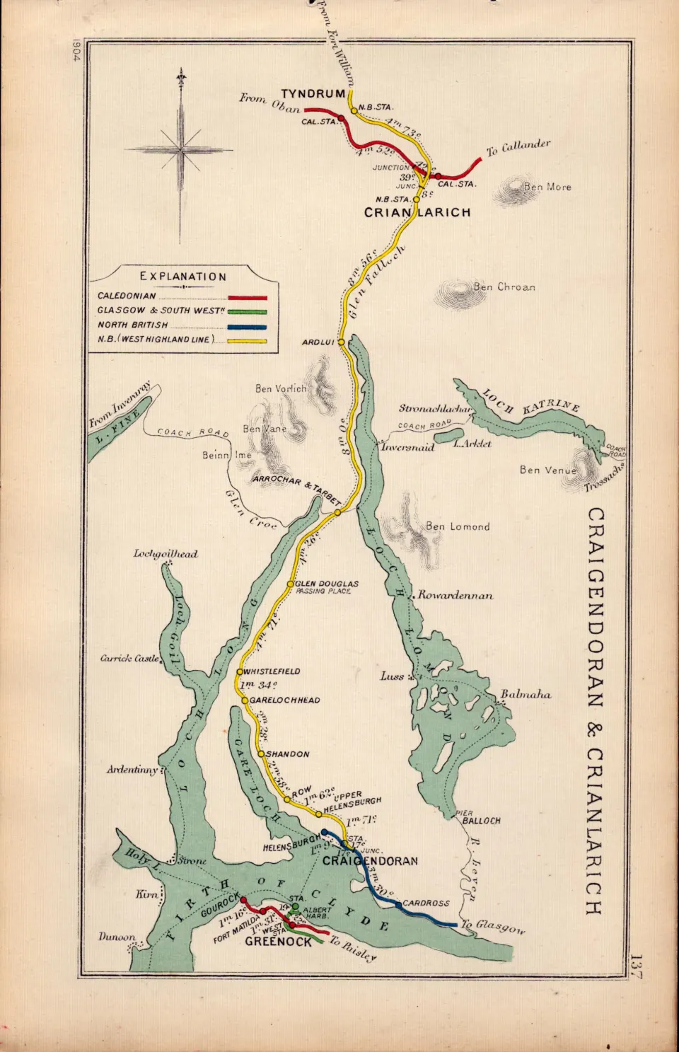 Craigendoran & Crianlarich Scotland Antique Railway Junction Diagram-137.
