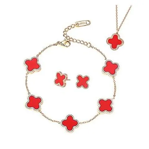 10 x Red Four-Leaf Clover Jewellery Set RRP £149.20 L14a