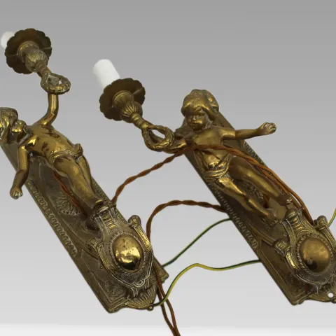 Pair of Quality Brass Cherub Form Wall Lights