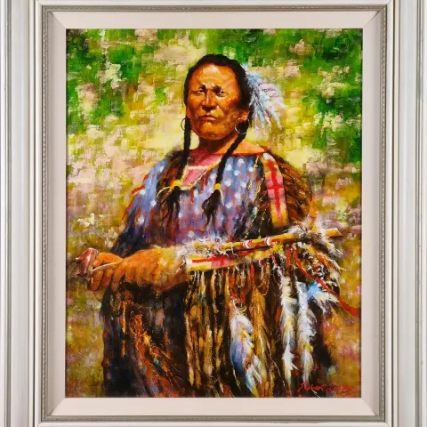 Robert Lacey Original Oil On Canvas "Ritual Medicine Pipe"