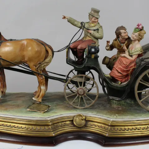 Large Capodimonte Figural Carriage Tableau by Bruno Merli