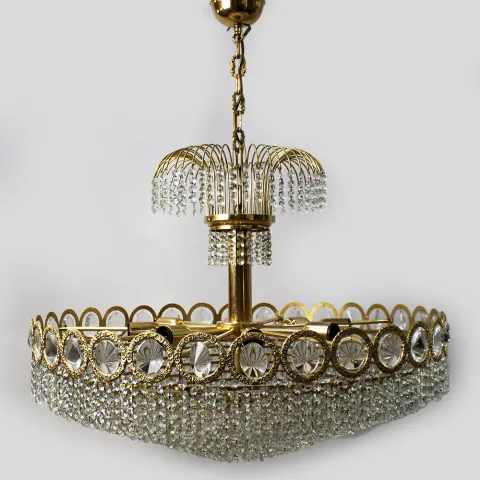 Large & Impressive Vintage Italian Crystal Gold Plated Chandelier