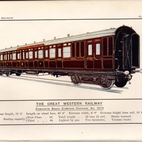 Great Western Railway Carriage No 7672 Train Antique Book Plate.