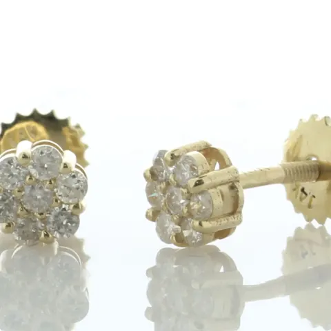 14ct Yellow Gold Round Cluster Diamond Stud Earring 0.36 Carats