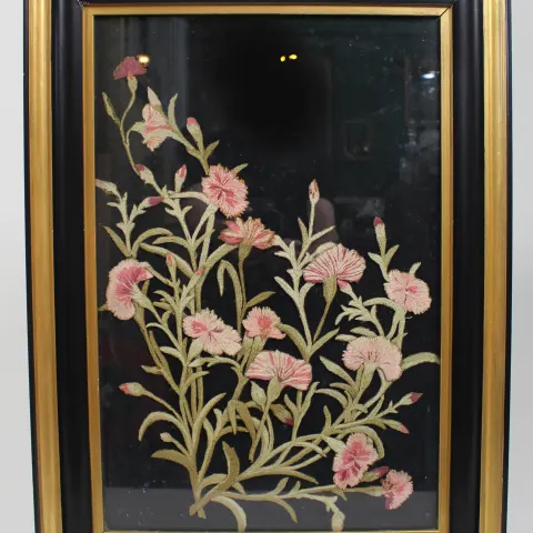 Victorian Needlework Set in Black & Gilt Frame