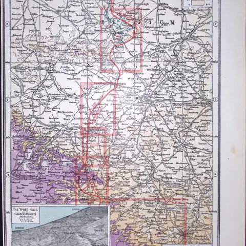 WW1 Western Front Dixmude To Arras Battle Lines Coloured Antique Map