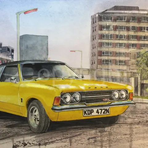 Ford Cortina MK2 Classic  Iconic Yellow Nostalgic British Car Metal Art Sign
