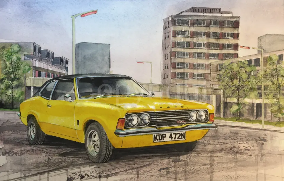 Ford Cortina MK2 Classic  Iconic Yellow Nostalgic British Car Metal Art Sign