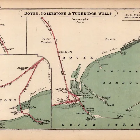 Dover, Folkestone, Tunbridge Wells  Antique Railway Junction Map-33.
