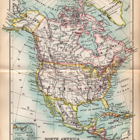 North America Double Sided Victorian Antique 1896 Map.