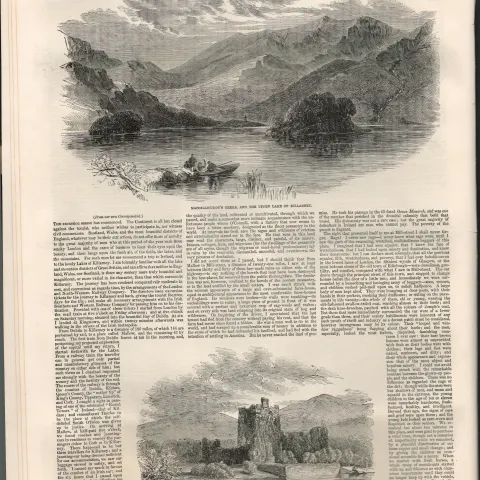 Macgillicuddys Reeks & Ross Castle Killarney Antique 1849 Print