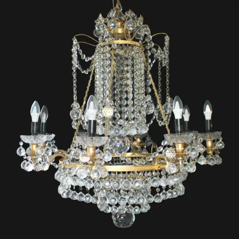 Designer Profusely Dressed Crystal Gilt Metal Chandelier