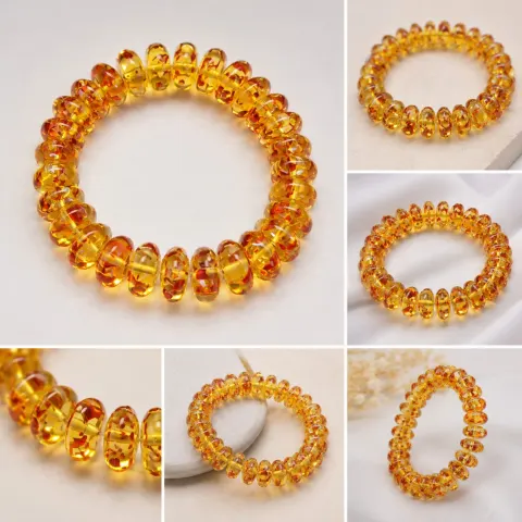 Golden Amber-Colour Beaded Stretch Bracelet