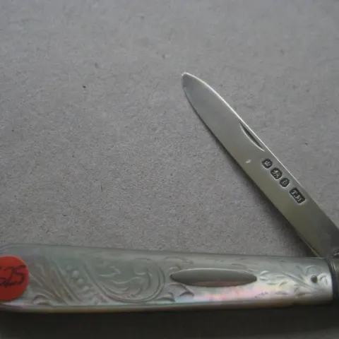 Victorian Mother of Pearl Hafted Silver Bladed Folding Fruit Knife
