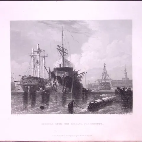 Portsmouth Rigging & Frigate WH Bartlett 183 Years-Old Antique Steel Engraving-32