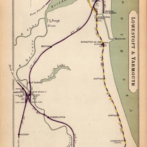 Lowestoft & Yarmouth Coloured  Antique Railway Diagram-43.