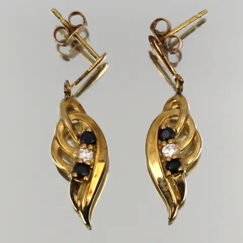 Vintage 9ct Gold Drop Earrings – Sapphire and Diamond Accents