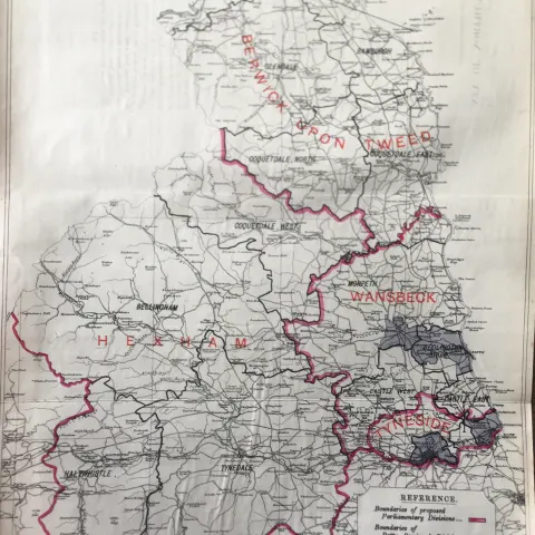 Antique 139 Years-Old Scarce Map Northumberland 1885 Boundary Changes.
