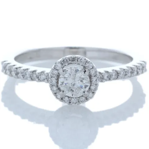 18ct White Gold Single Stone With Halo Setting Ring (0.31) 0.63