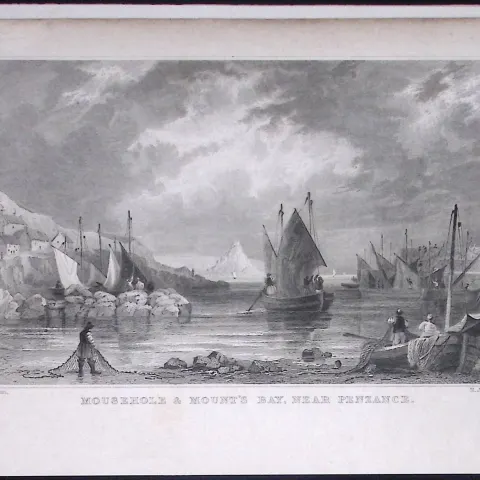 Cornwall Mousehole & Mounts Bay Antique 193 Years-Old Steel-Engraving-14