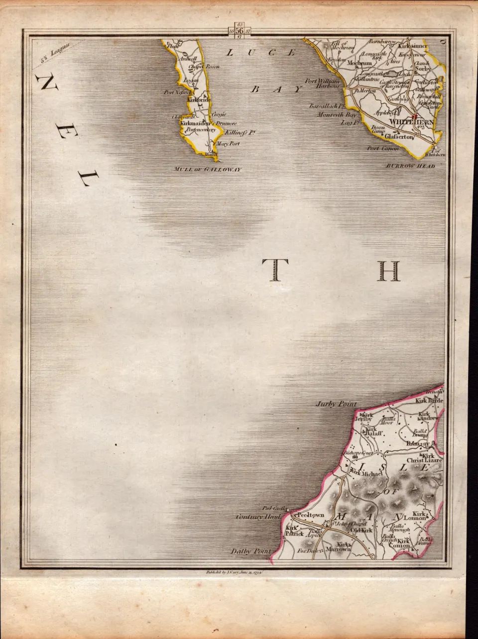 Isle of Man South Douglas Peeltown John Cary’s Antique 230 Years-Old 1794 Map.