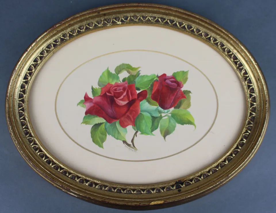 Antique Oval Still Life Watercolour by F.Whitford 1919