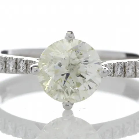 18ct White Gold Solitaire Diamond Ring With Stone Set Shoulders (1.15) 1.30 Carats