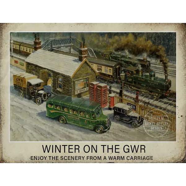 GWR Railway Station in Winter Nostalgic Large Metal Wall Art