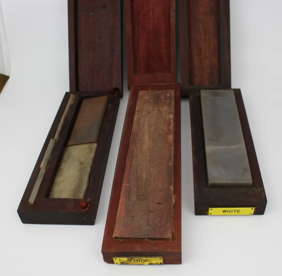 Vintage Sharpening Stones Set with Wooden Boxes