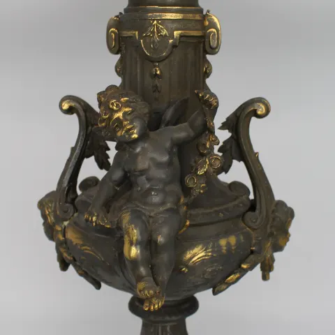 Vintage Gilt Brass Cherub Onyx Table Lamp