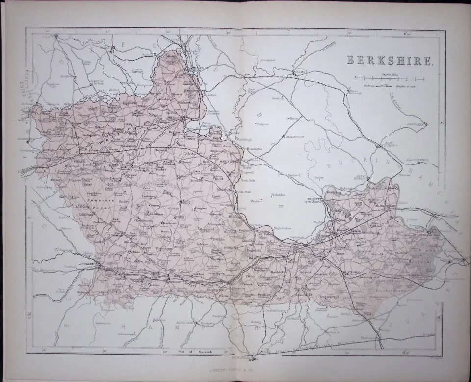 County Berkshire 150 Years-Old 1875 Coloured Detailed Antique 1875 Map-41