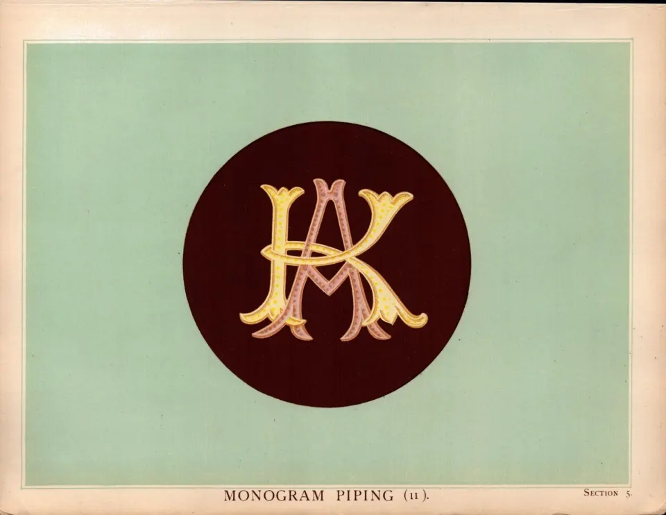 Monogram Piping 3 T. Percy Lewis & A.G Bromley Antique Chromolithograph Print.
