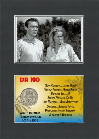 James Bond Dr No First Bond Film Released Mount & Shilling Mounted Display Set.