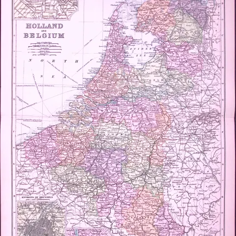 Holland & Belgium 120-Year-Old Large Coloured Antique Map by G.W. Bacon-18