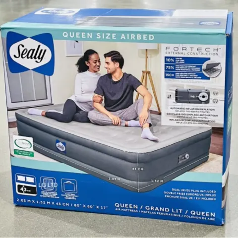 Sealy Fortech Queen Size Airbed with Built in Pump and Carry Bag New Sealed Box