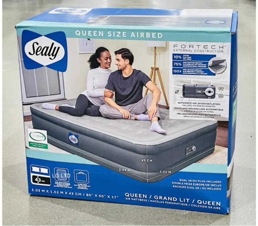 Sealy Fortech Queen Size Airbed with Built in Pump and Carry Bag New Sealed Box