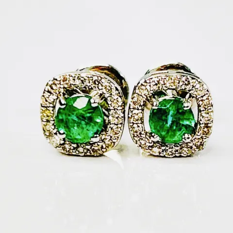 Beautiful Natural Emerald Halo Set Stud Earrings With Diamonds In Platinum 950