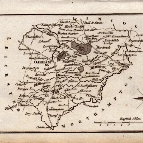 Rutlandshire Antique Copper Engraved George IV Map by Sidney Hall.