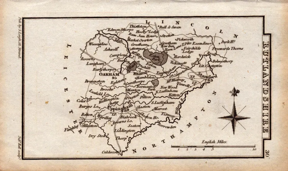Rutlandshire Antique Copper Engraved George IV Map by Sidney Hall.