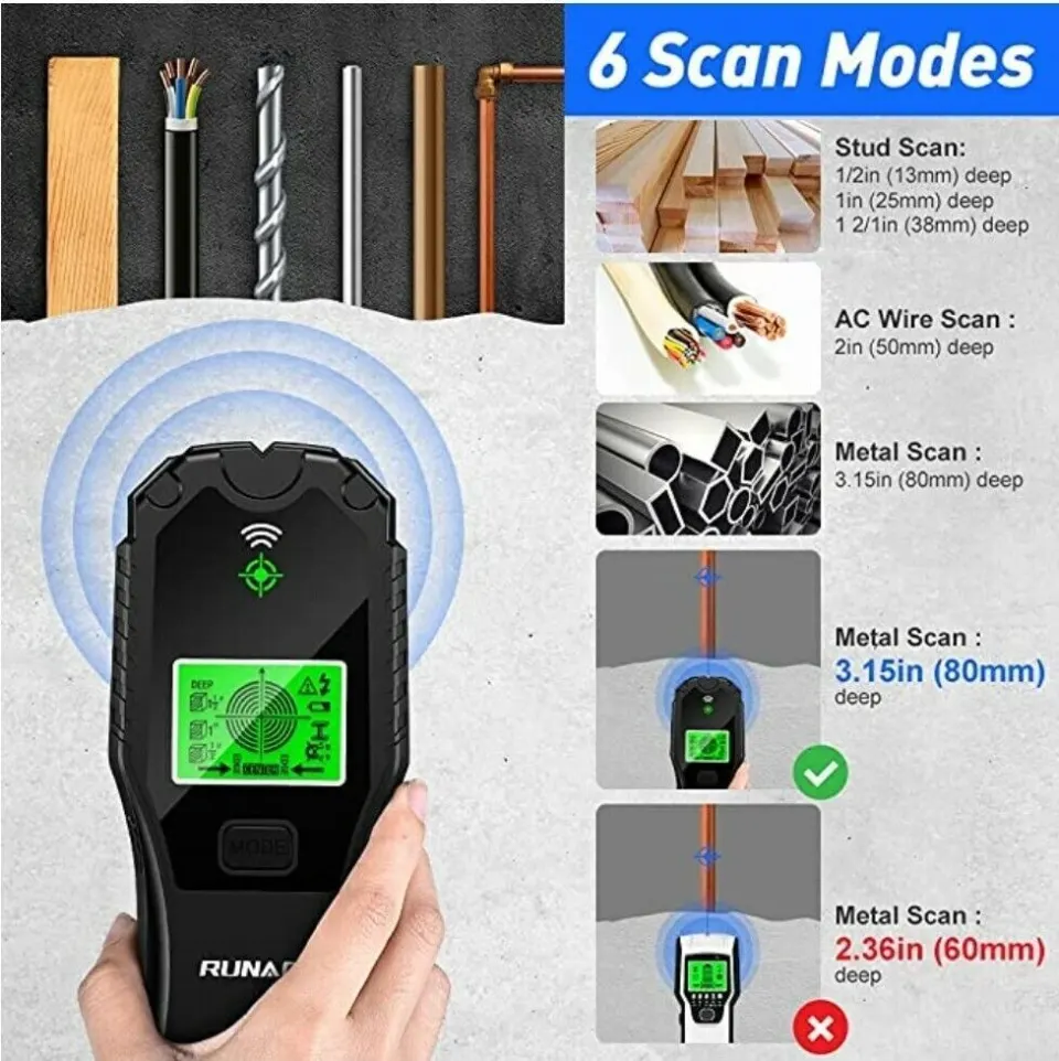 Electronic Stud Finder Sensor Detector Wood Power Cables Metal Walls LCD Display