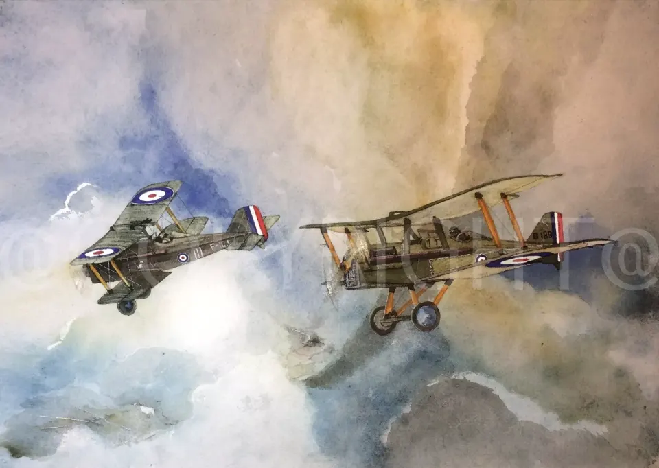Pair of SE5 Biplane Fighters WW1 RAF Large Metal Wall Art