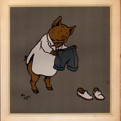 Cecil Aldin Merry Party Rare Antique Book Plate “ Pig Chef Changing”.