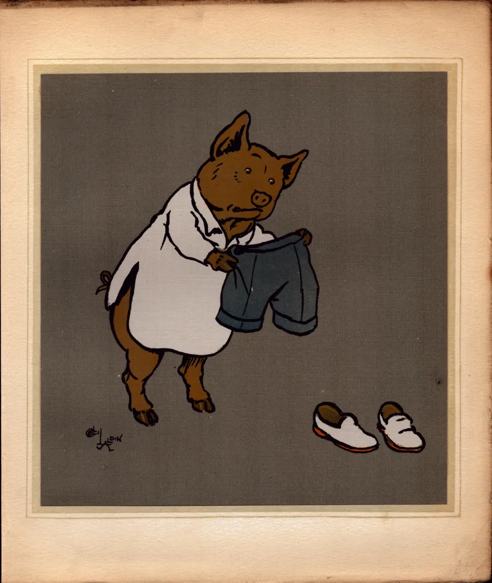 Cecil Aldin Merry Party Rare Antique Book Plate “ Pig Chef Changing”.
