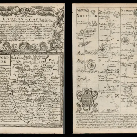Bowen 290 Yrs Old Scarce Detailed Road Map London Bedford Biggleswade Ampthill.