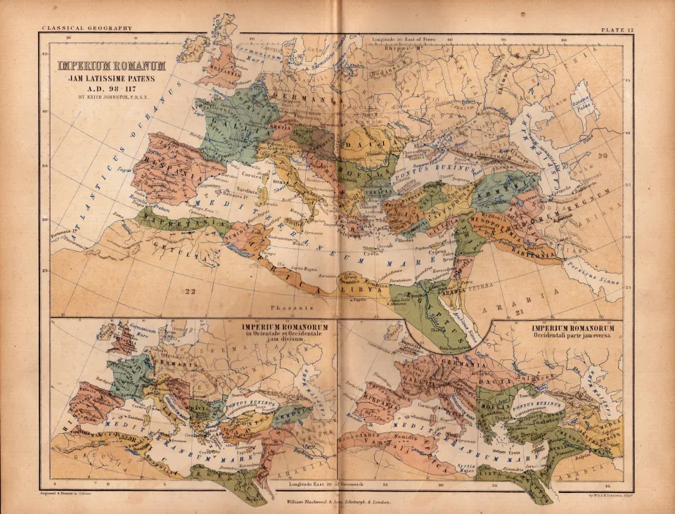 Antique 1867 Coloured Geography Map Imperium Rome.