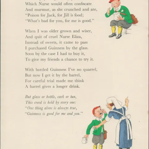 Double Sided Guinness Print 1934 "What's Next"A Genuine Double Sided Lithographed Colour