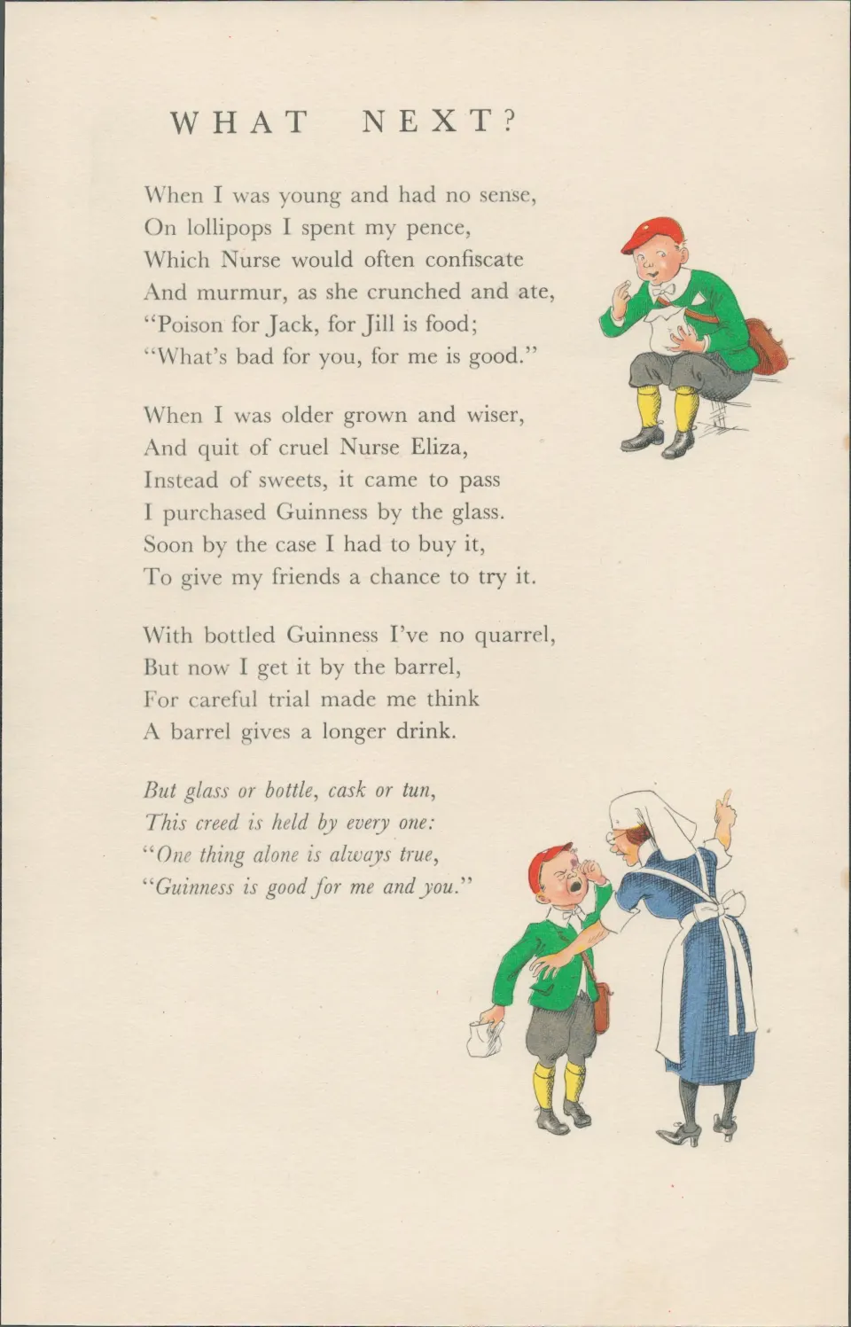Double Sided Guinness Print 1934 "What's Next"A Genuine Double Sided Lithographed Colour