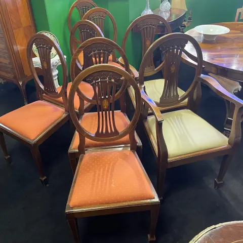 Set of 8 Mahogany Inlaid Dining Chairs