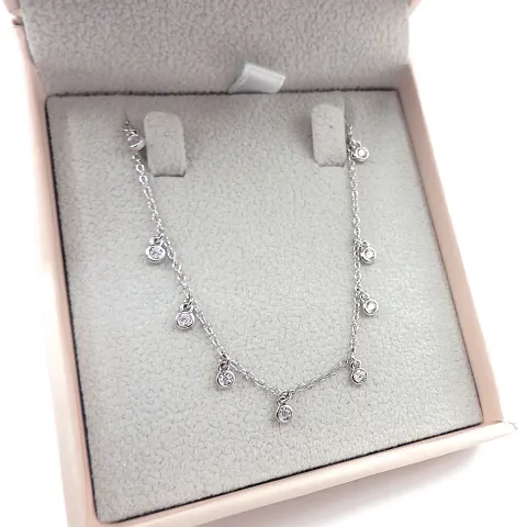 Sterling Silver Floating Diamond Charm Necklace New With Gift Box