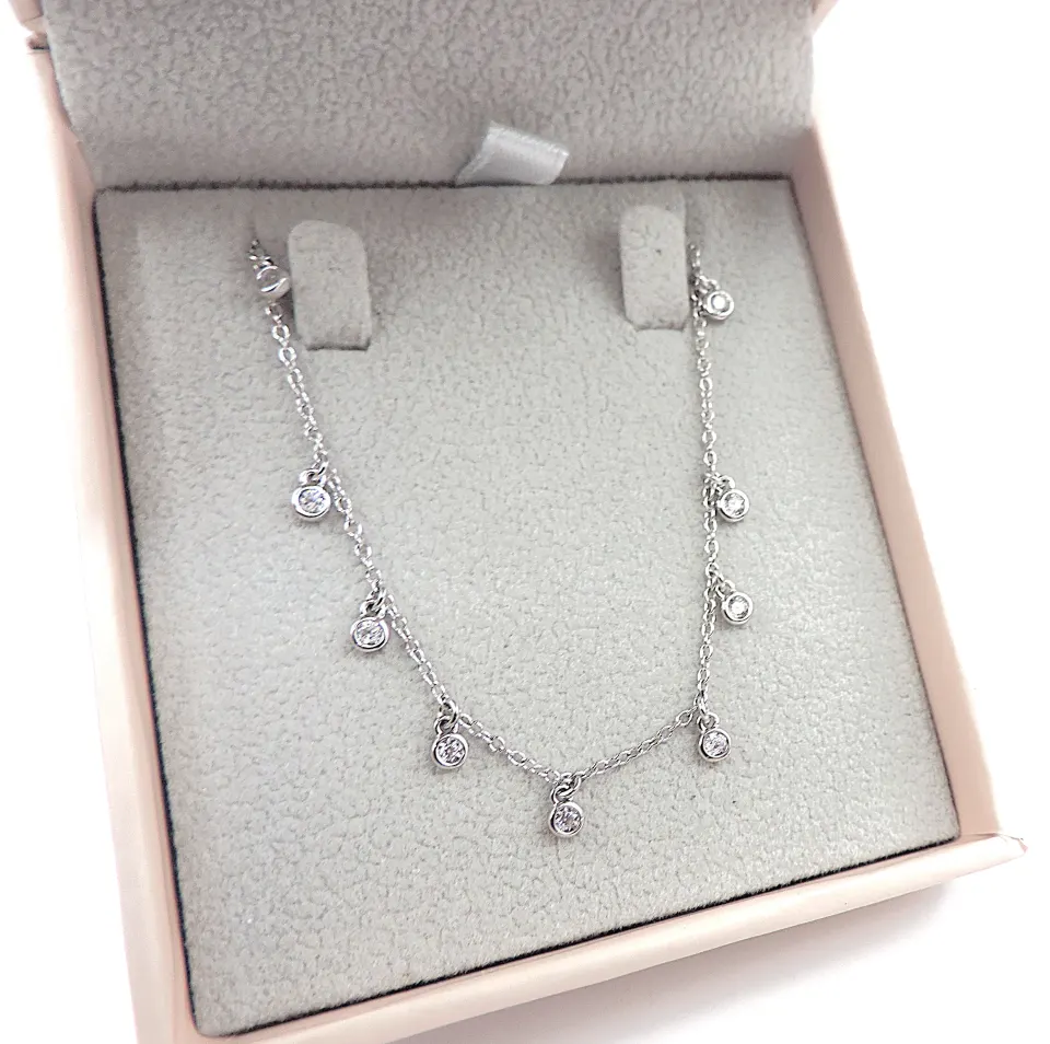 Sterling Silver Floating Diamond Charm Necklace New With Gift Box